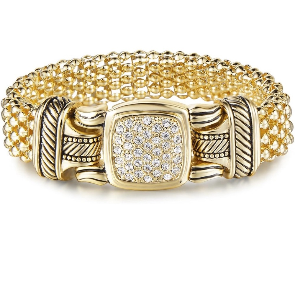 NEW Pave Crystals Designer Inspired Statement Popcorn Chain Bracelets Women